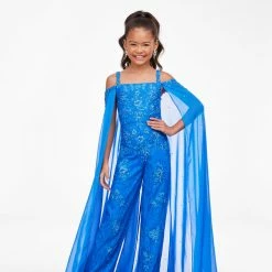 Ashley Lauren Kids 8107 Long Lace Jumpsuit Girls Cape Off The Shoulder Fun Fashion
