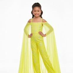 Ashley Lauren Kids 8107 Long Lace Jumpsuit Girls Cape Off The Shoulder Fun Fashion