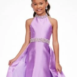 Kids Dresses Ashley Lauren Kids 8108 Long Halter Pageant Dress With Overskirt Dress