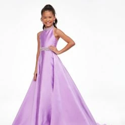 Kids Dresses Ashley Lauren Kids 8108 Long Halter Pageant Dress With Overskirt Dress