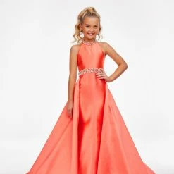 Kids Dresses Ashley Lauren Kids 8108 Long Halter Pageant Dress With Overskirt Dress