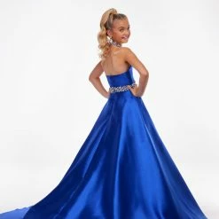 Kids Dresses Ashley Lauren Kids 8108 Long Halter Pageant Dress With Overskirt Dress