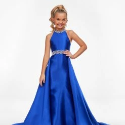 Kids Dresses Ashley Lauren Kids 8108 Long Halter Pageant Dress With Overskirt Dress