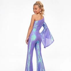 Ashley Lauren Kids 8110 One Shoulder Jumpsuit Long Bell Sleeve Sequin Pageant Jumpsuits & Rompers