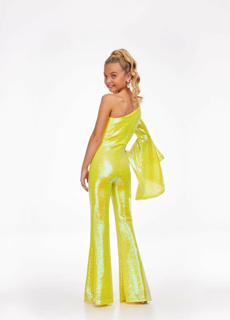 In Stock Ashley Lauren Kids 8110 Size 8 Yellow One Shoulder Jumpsuit Long Bell Sleeve Sequin Pageant 4 In Stock Ashley Lauren Kids 8110 Size 8 Yellow One Shoulder Jumpsuit Long Bell Sleeve Sequin Pageant