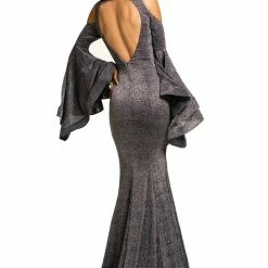 In Stock Mermaid Dresses Johnathan Kayne 8111 Size 2 Long Backless Bell Sleeve Dress Shimmer Mermaid Formal