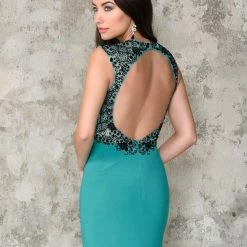 In Stock Nina Canacci 8112 Size 2 Long Fitted Sheer Beaded Formal Dress Backless Slit Skirt Backless Dresses