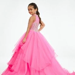 Ashley Lauren Kids 8112 Girls Halter Layered Pageant Dress Halter Crystal Embellished Ballgown Dresses