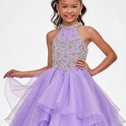 Ashley Lauren Kids 8112 Girls Halter Layered Pageant Dress Halter Crystal Embellished Ballgown Dresses