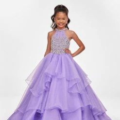 Ashley Lauren Kids 8112 Girls Halter Layered Pageant Dress Halter Crystal Embellished Ballgown Dresses