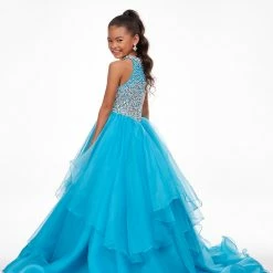 Ashley Lauren Kids 8112 Girls Halter Layered Pageant Dress Halter Crystal Embellished Ballgown Dresses