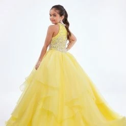 Ashley Lauren Kids 8112 Girls Halter Layered Pageant Dress Halter Crystal Embellished Ballgown Dresses