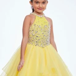 Ashley Lauren Kids 8112 Girls Halter Layered Pageant Dress Halter Crystal Embellished Ballgown Dresses