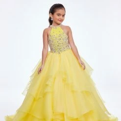 Ashley Lauren Kids 8112 Girls Halter Layered Pageant Dress Halter Crystal Embellished Ballgown Dresses