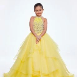 Ashley Lauren Kids 8112 Girls Halter Layered Pageant Dress Halter Crystal Embellished Ballgown Dresses