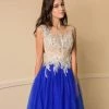 In Stock Vienna Prom 8118 Size 4 Royal Sheer Neckline Embellished A Line Prom Dress Sheer Back Ballgown Dresses