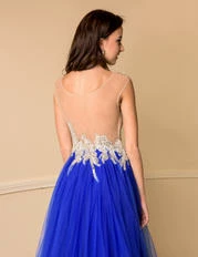 In Stock Vienna Prom 8118 Size 4 Royal Sheer Neckline Embellished A Line Prom Dress Sheer Back Ballgown Dresses