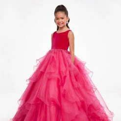Ashley Lauren Kids Ashley Lauren 8120 Long Velvet Layered Organza Skirt Girls Pageant Dress