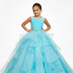 Ashley Lauren Kids Ashley Lauren 8120 Long Velvet Layered Organza Skirt Girls Pageant Dress