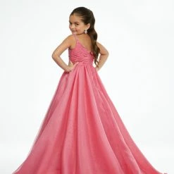 Ballgown Dresses Ashley Lauren Kids 8121 Long A Line Girls Pageant Dress V Neck Organza Ruched