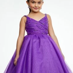 Ballgown Dresses Ashley Lauren Kids 8121 Long A Line Girls Pageant Dress V Neck Organza Ruched