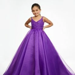 Ballgown Dresses Ashley Lauren Kids 8121 Long A Line Girls Pageant Dress V Neck Organza Ruched