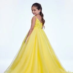 Ballgown Dresses Ashley Lauren Kids 8121 Long A Line Girls Pageant Dress V Neck Organza Ruched