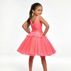Ashley Lauren Kids 8123 Short Pleated Tulle Girls Cocktail Formal Party Dress Knee Length Short Prom Dresses