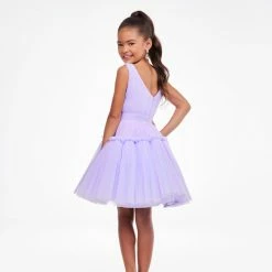 Ashley Lauren Kids 8123 Short Pleated Tulle Girls Cocktail Formal Party Dress Knee Length Short Prom Dresses