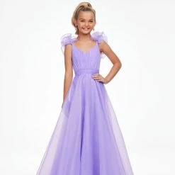 Kids Dresses Ashley Lauren Kids 8124 A Line Girls Pageant Dress Ruffle Sleeve V Neck Gown
