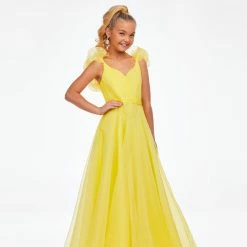 Kids Dresses Ashley Lauren Kids 8124 A Line Girls Pageant Dress Ruffle Sleeve V Neck Gown