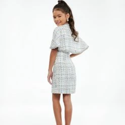 Ashley Lauren Kids Ashley Lauren 8129 Girls Short Fitted Tweed With Cape Pageant Wear Cocktail Dress