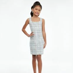 Ashley Lauren Kids Ashley Lauren 8129 Girls Short Fitted Tweed With Cape Pageant Wear Cocktail Dress