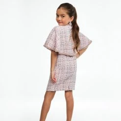 Ashley Lauren Kids Ashley Lauren 8129 Girls Short Fitted Tweed With Cape Pageant Wear Cocktail Dress