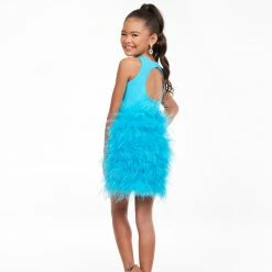Short Prom Dresses Ashley Lauren Kids 8132 Short Feather Skirt Cocktail Girls Pageant Dress Cutout Back