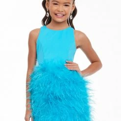 Short Prom Dresses Ashley Lauren Kids 8132 Short Feather Skirt Cocktail Girls Pageant Dress Cutout Back
