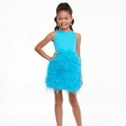 Short Prom Dresses Ashley Lauren Kids 8132 Short Feather Skirt Cocktail Girls Pageant Dress Cutout Back