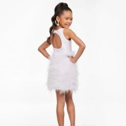 Short Prom Dresses Ashley Lauren Kids 8132 Short Feather Skirt Cocktail Girls Pageant Dress Cutout Back