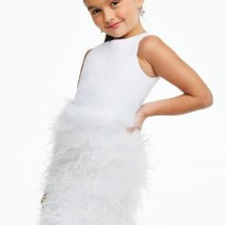 Short Prom Dresses Ashley Lauren Kids 8132 Short Feather Skirt Cocktail Girls Pageant Dress Cutout Back