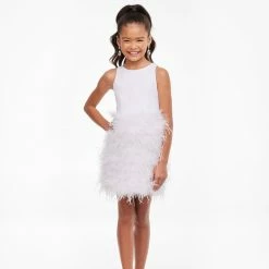 Short Prom Dresses Ashley Lauren Kids 8132 Short Feather Skirt Cocktail Girls Pageant Dress Cutout Back