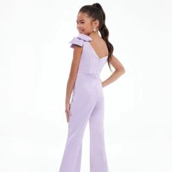Ashley Lauren Kids 8134 Girls Crepe Jumpsuit Pageant Wear Bow Off The Shoulder Jumpsuits & Rompers