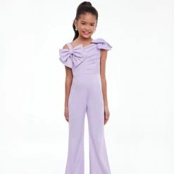 Ashley Lauren Kids 8134 Girls Crepe Jumpsuit Pageant Wear Bow Off The Shoulder Jumpsuits & Rompers