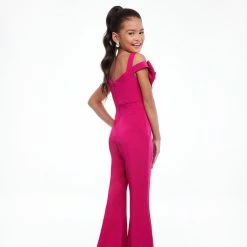 Ashley Lauren Kids 8134 Girls Crepe Jumpsuit Pageant Wear Bow Off The Shoulder Jumpsuits & Rompers