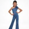 Ashley Lauren Kids 8135 One Shoulder Denim Jumpsuit Feather Pageant Wear Girls