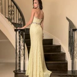 In Stock CLEARANCE Vienna 8136 Mint Size 4 Lace Prom Dress Pageant Gown Crystal Plunging Neckline