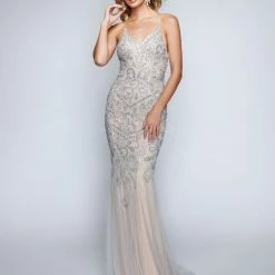 Discontinued Wedding Dresses Nina Canacci 8162 Long Backless Dress Embellished Fitted V Neck Wedding Prom