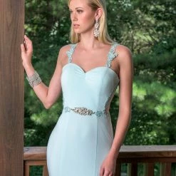 In Stock Vienna Prom 8163 Size 10 Aqua Fitted Prom Dress Formal Backless Gown Stretchy