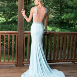 In Stock Vienna Prom 8163 Size 10 Aqua Fitted Prom Dress Formal Backless Gown Stretchy