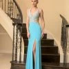 In Stock Vienna 8165 Aqua Size 0 Crystal V Neck Cutout Slit Prom Dress Sexy Pageant Gown 1 In Stock Vienna 8165 Aqua Size 0 Crystal V Neck Cutout Slit Prom Dress Sexy Pageant Gown