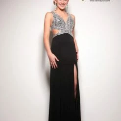 In Stock Vienna 8165 Aqua Size 0 Crystal V Neck Cutout Slit Prom Dress Sexy Pageant Gown